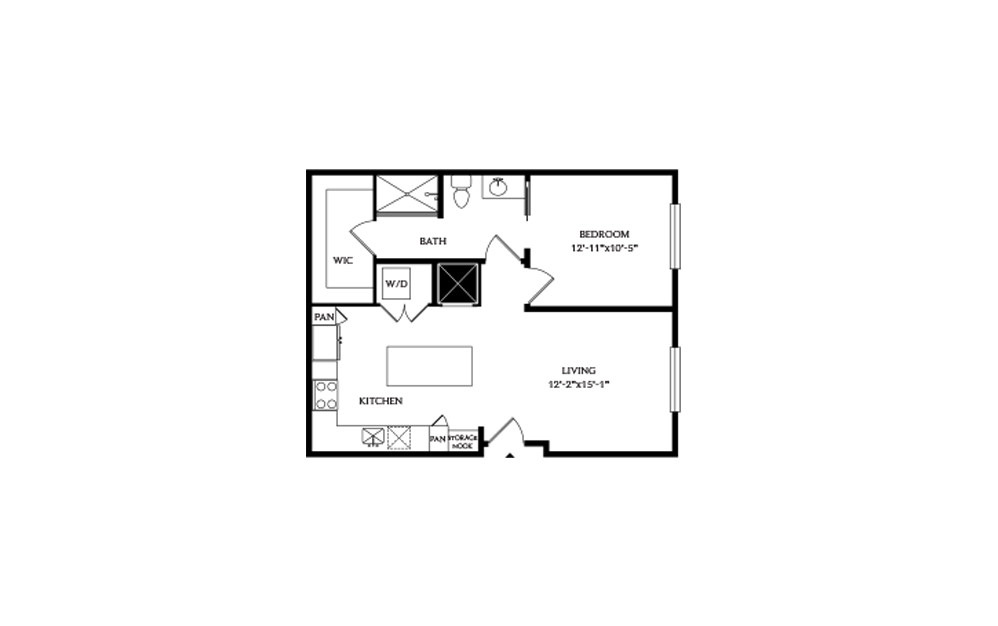 1B.1 - 1 bedroom floorplan layout with 1 bath and 810 square feet.