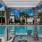 swimming pool with shaded poolside seating
