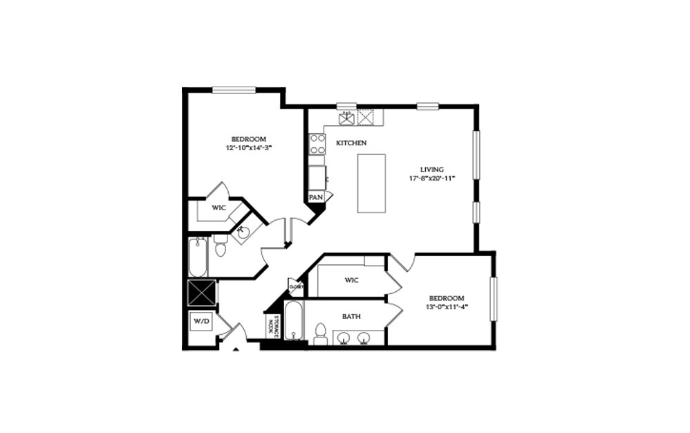 2C.1 - 2 bedroom floorplan layout with 2 baths and 1124 square feet.