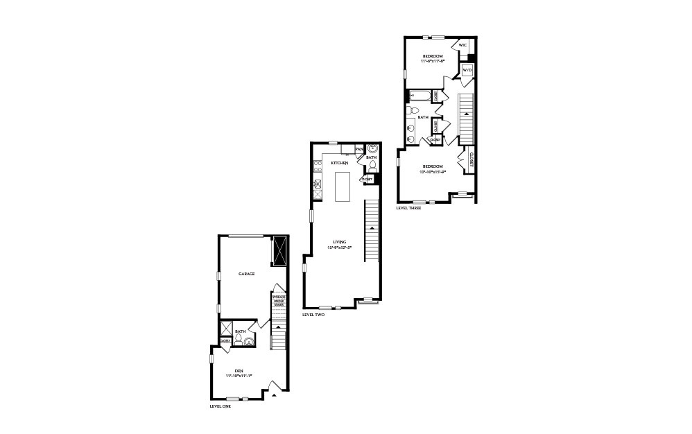 3B.2 - 2 bedroom floorplan layout with 2.5 baths and 1851 square feet.